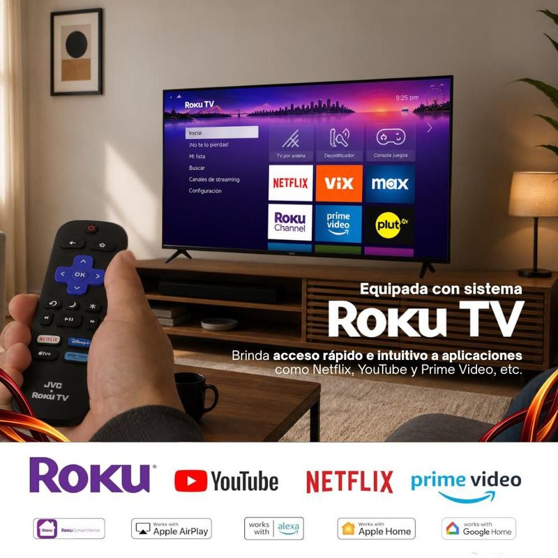 JVC Pantalla Televisión Smart TV 24 Pulgadas LED HD Roku Dolby Audio 3 HDMI 1 USB 1 AV SI24R