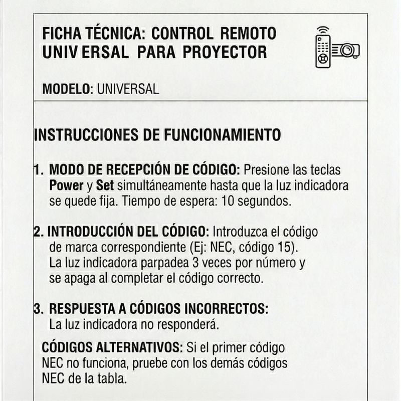 Control compatible con proyector nec ricoh 3m costar eiki
