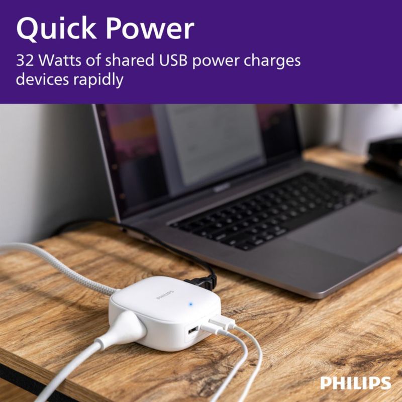 Estación de carga Philips DLP3553W cable de 15 m 2 salidas 3 USB