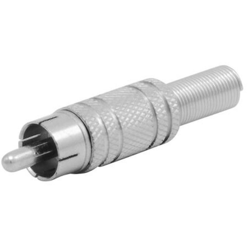 Plug rca de metal con protector de cable mediano metálico