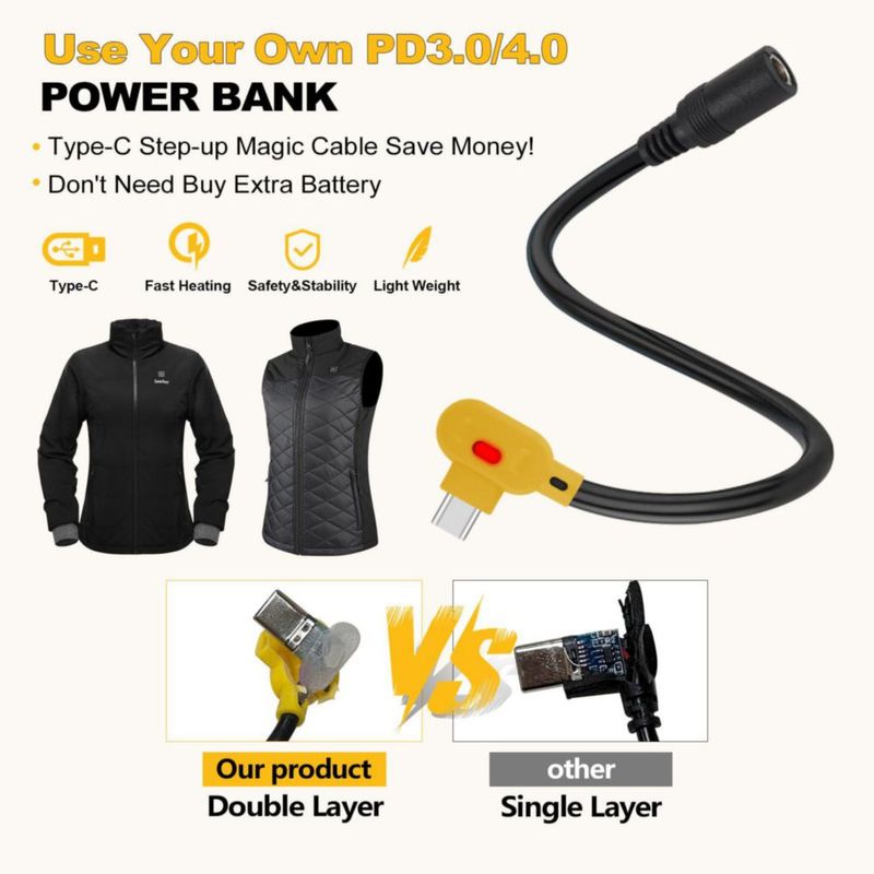 Cable adaptador elevador de batería Heated Jacket Smarkey de 9 V