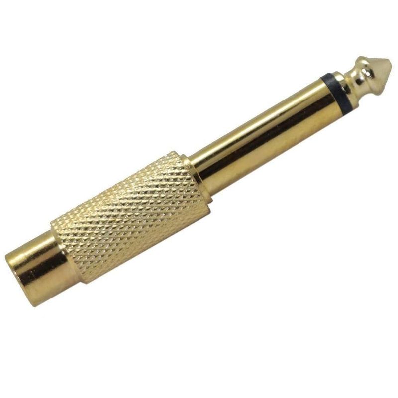 Adaptador jack rca a plug 6.3 mm monoaural dorado