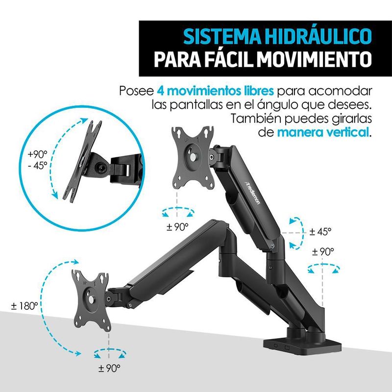 Soporte Hidráulico para 2 Monitores de Hasta 27” Ajustable