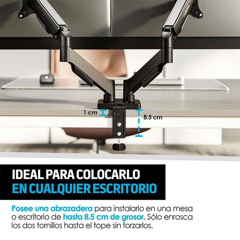 Soporte Hidráulico para 2 Monitores de Hasta 27” Ajustable