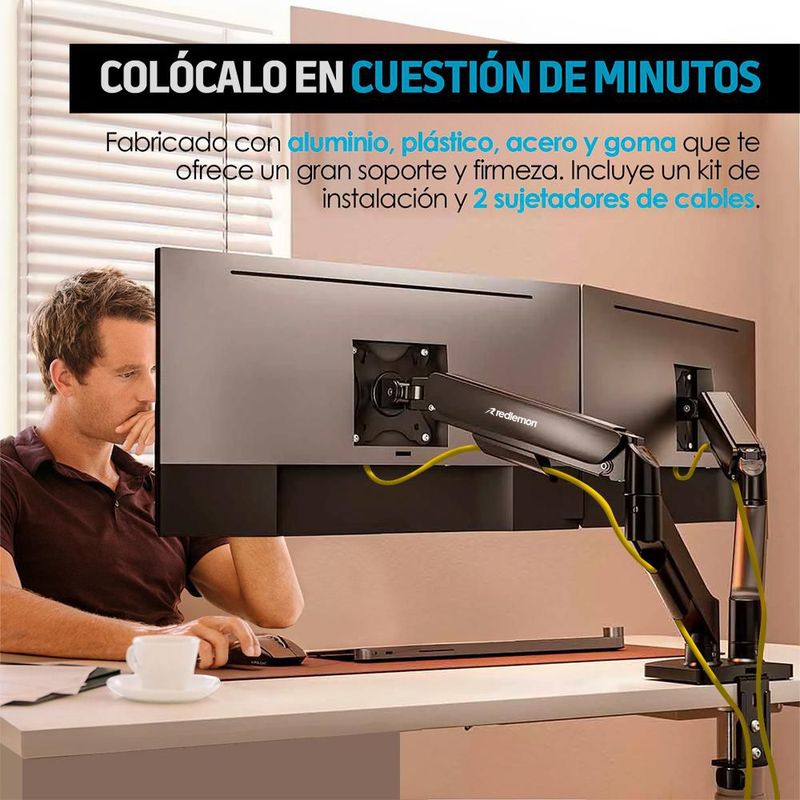 Soporte Hidráulico para 2 Monitores de Hasta 27” Ajustable