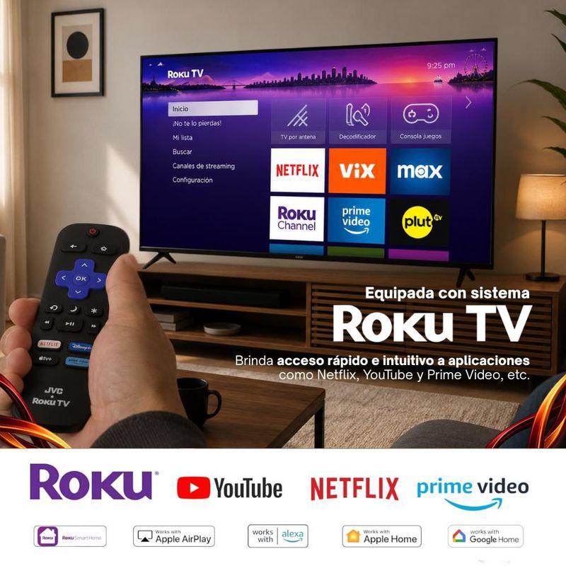 JVC Pantalla Televisión Smart TV 70 Pulgadas LED 4K UHD Roku Frameless Dolby Audio 3 HDMI 2 USB 1 AV SI70URF
