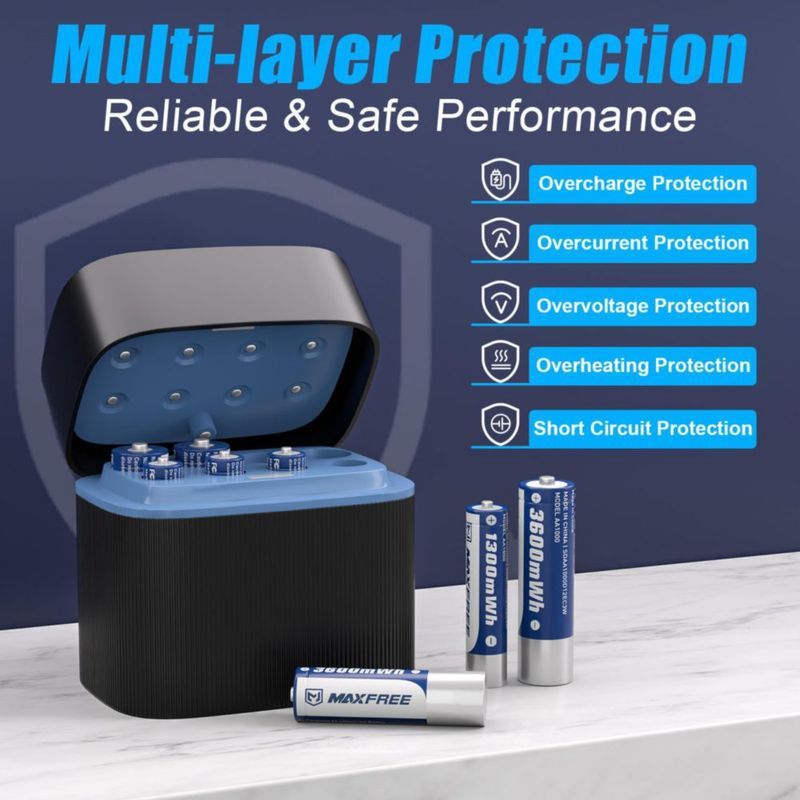 Pilas recargables Maxfree 4 AAA y 4 AA con cargador paquete de 8