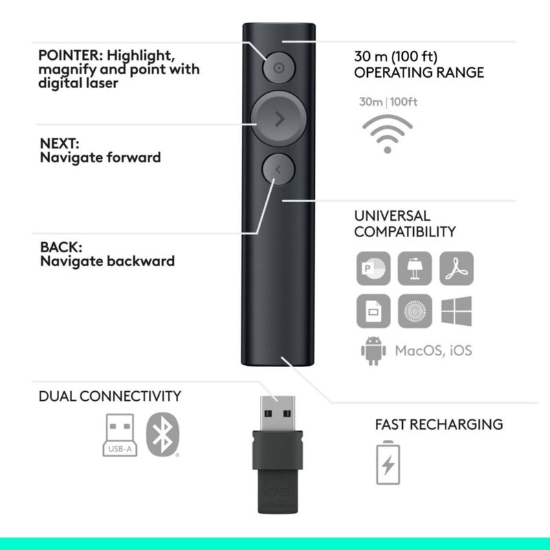 Control remoto para presentaciones Logitech Spotlight con Bluetooth color negro