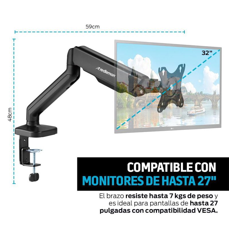 Soporte Hidráulico para Monitor de Hasta 32” Ajustable