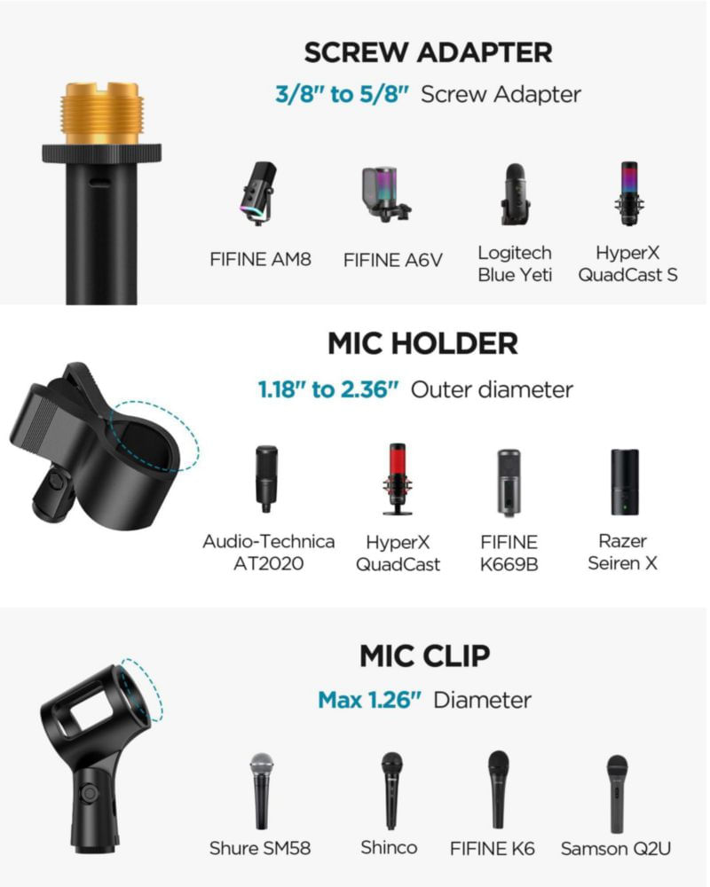 Soporte para micrófono InnoGear con brazo articulado ajustable y base de hierro resistente