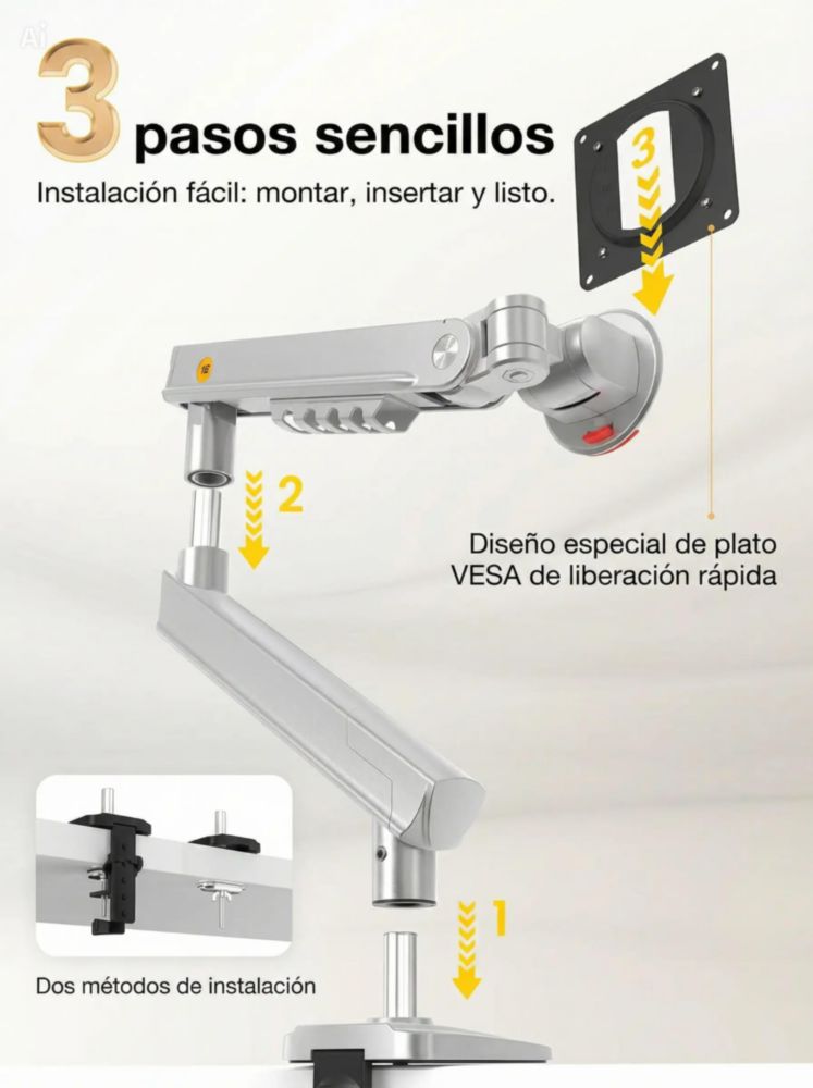 NB Ergonomic Soporte para Monitor de 17–32” | Ajustable y Giratorio | Plata