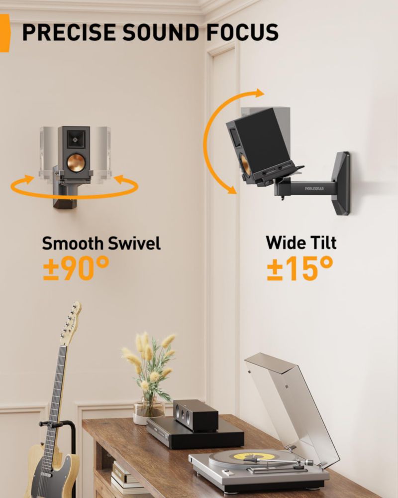 Soportes de pared para parlantes Perlegear con doble abrazadera inclinación y giro 25 kg
