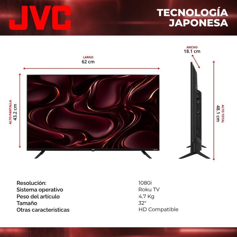 JVC Pantalla Smart TV 32 Pulgadas HD LED Frameless Roku TV