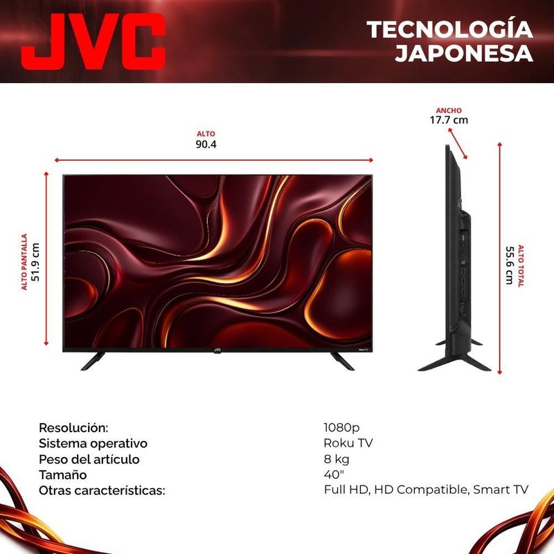 JVC Pantalla Smart TV 40 pulgadas Full HD LED Roku SI40FR