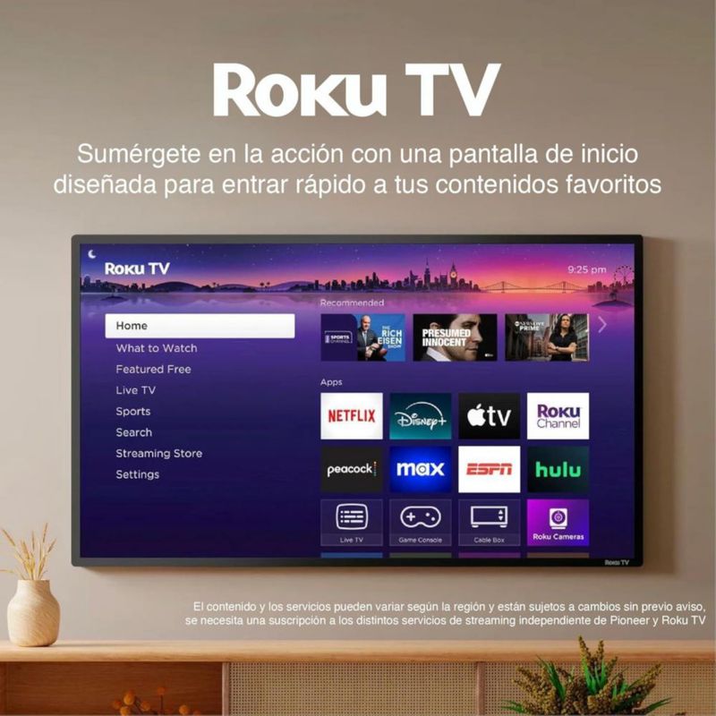 Pantalla Smart TV Pioneer 50” 4K UHD Roku HDR Dolby Audio WiFi Netflix YouTube HDMI USB