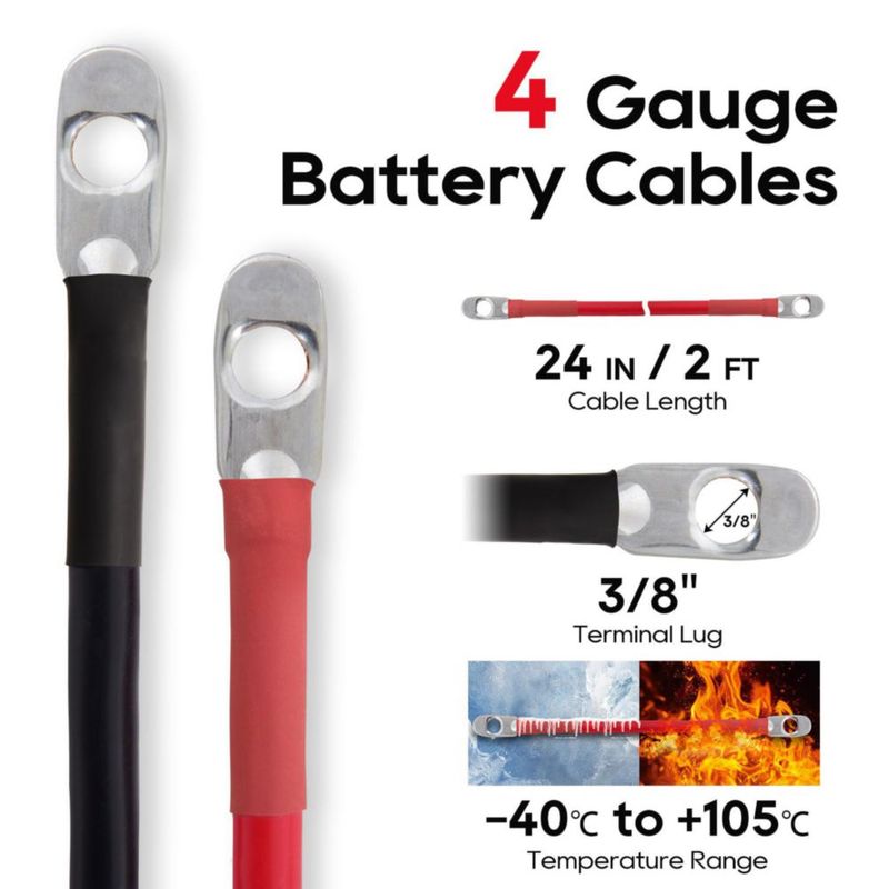 Cable de batería TOPDC 4 AWG de cobre de 61 cm con terminal de anillo de 3/8"