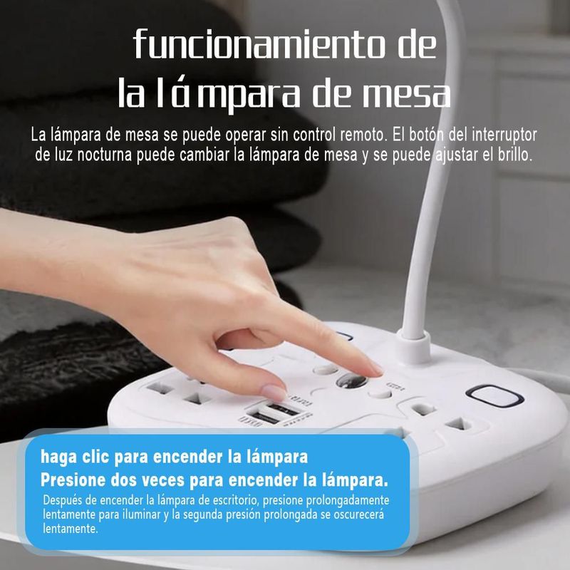 Enchufe y Lámpara de Escritorio 2 en 1,Regleta con Luz LED para Estudio y Trabajo, Base Estable con Tomas USB y Enchufe para Noche.HOGAWAY