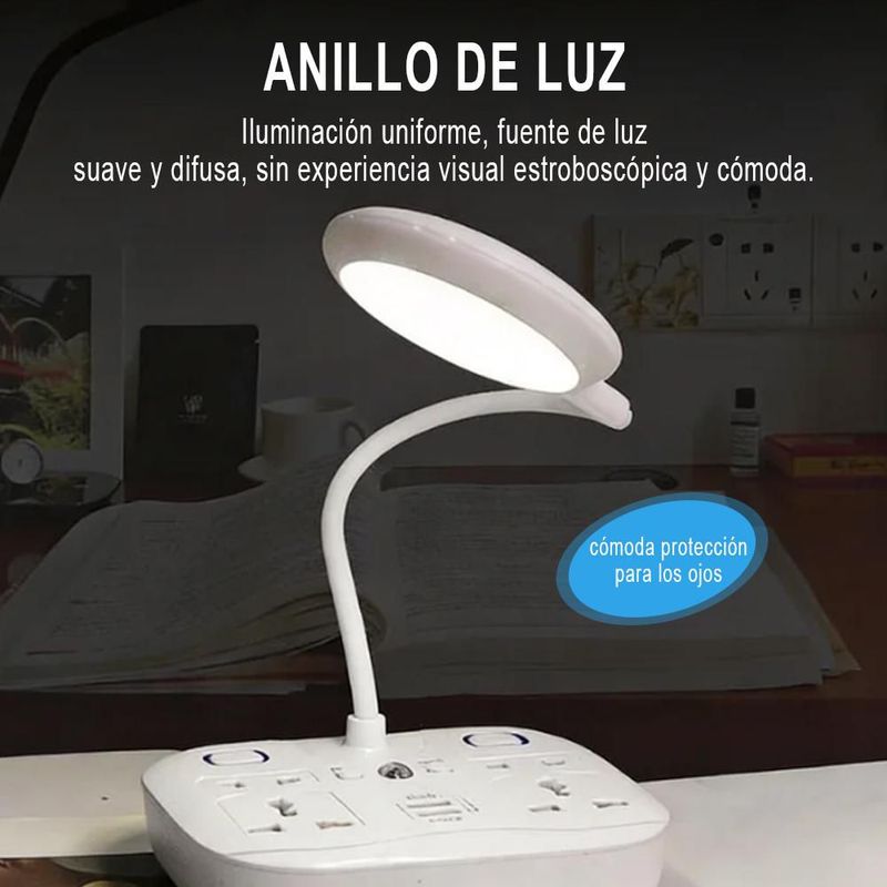 Enchufe y Lámpara de Escritorio 2 en 1,Regleta con Luz LED para Estudio y Trabajo, Base Estable con Tomas USB y Enchufe para Noche.HOGAWAY