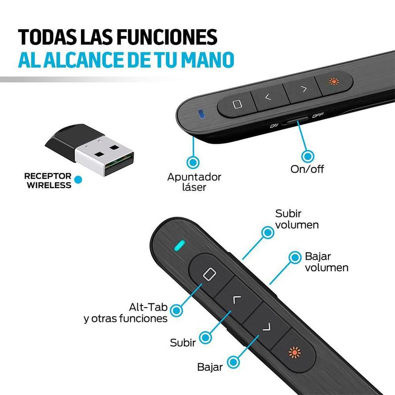 Apuntador Láser Inalámbrico Presentador para Diapositivas USB Redlemon