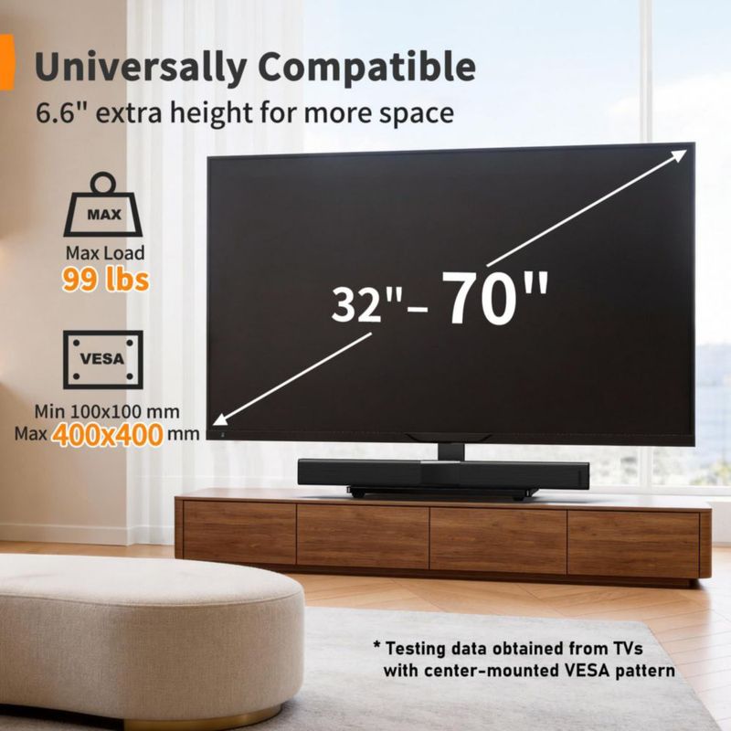 Soporte para TV Perlegear Giratorio 32-72" con Toma de Corriente Base de Vidrio
