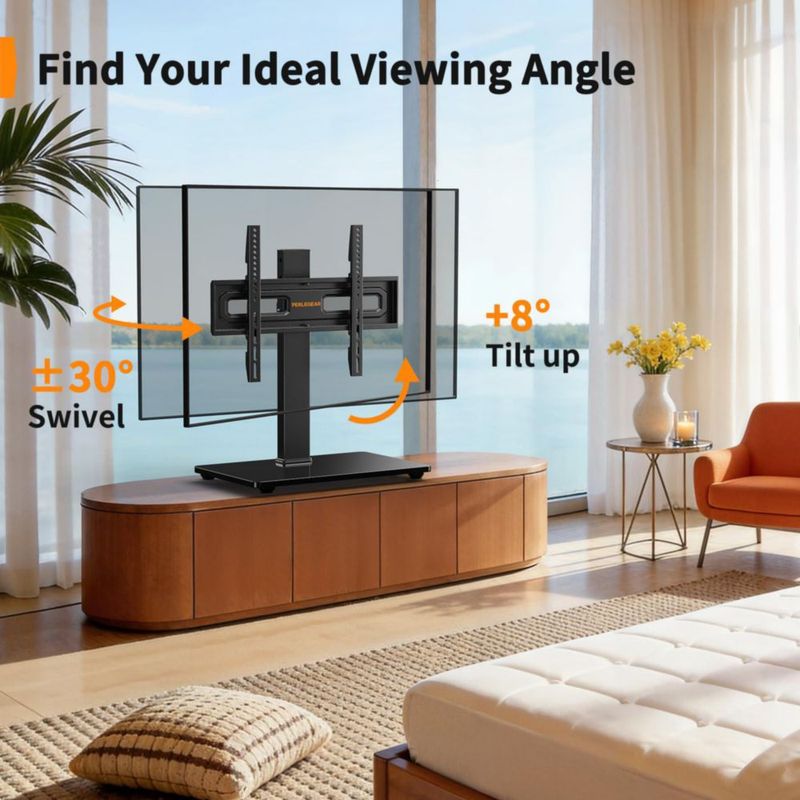 Soporte para TV Perlegear Giratorio 32-72" con Toma de Corriente Base de Vidrio
