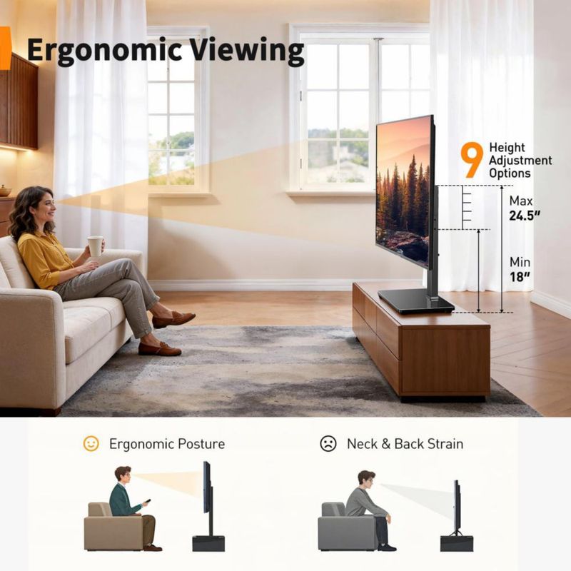 Soporte para TV Perlegear Giratorio 32-72" con Toma de Corriente Base de Vidrio