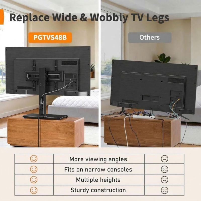 Soporte para TV Perlegear Giratorio 32-72" con Toma de Corriente Base de Vidrio