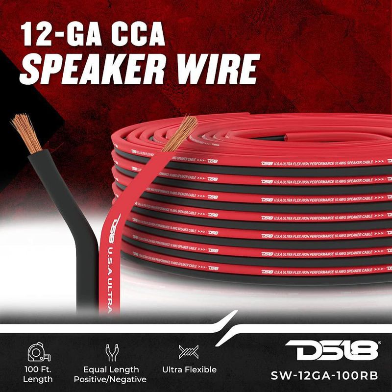 Cable para Bocina DS18 SW-12GA-100RB 12 AWG 30.5 m Rojo y Negro