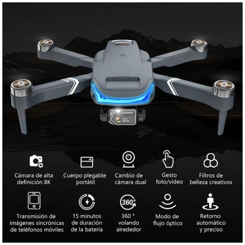 Dron Cuadricóptero A Control Remoto C/cámara 4k Hd, Color Gris Oscuro