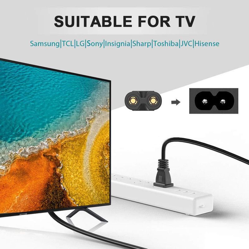Cable de alimentación Bicmice 1.8 m con enchufe de pared de 2 clavijas para TV