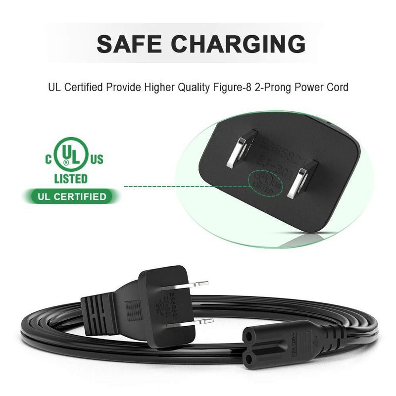 Cable de alimentación Bicmice 1.8 m con enchufe de pared de 2 clavijas para TV