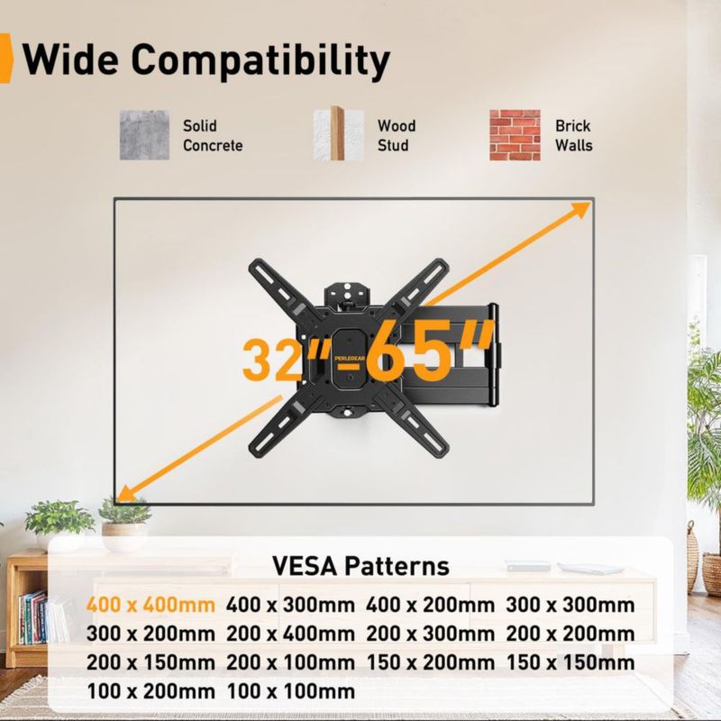 Soporte de Pared para TV Perlegear 32-65" de Movimiento Completo 400x400 mm