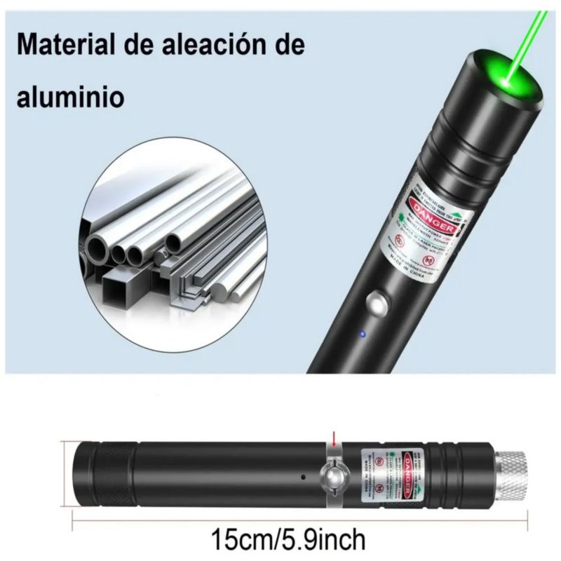 Puntero Láser Verde Proyector Con Carga Usb Recargable 20km, Color Negro