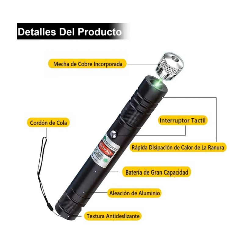 Puntero Láser Verde Proyector Con Carga Usb Recargable 20km, Color Negro