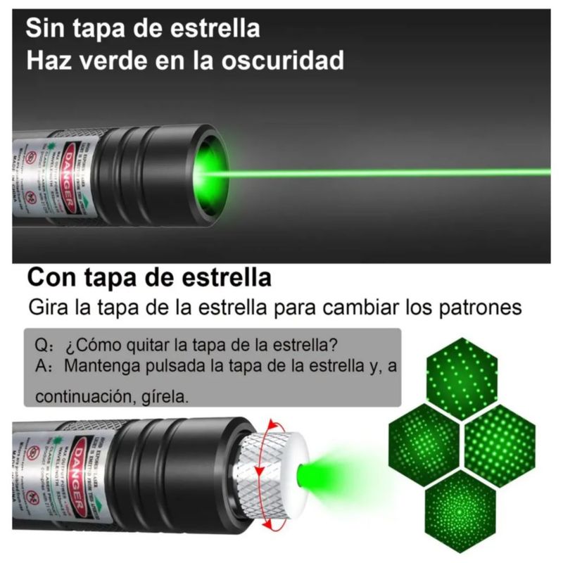Puntero Láser Verde Proyector Con Carga Usb Recargable 20km, Color Negro