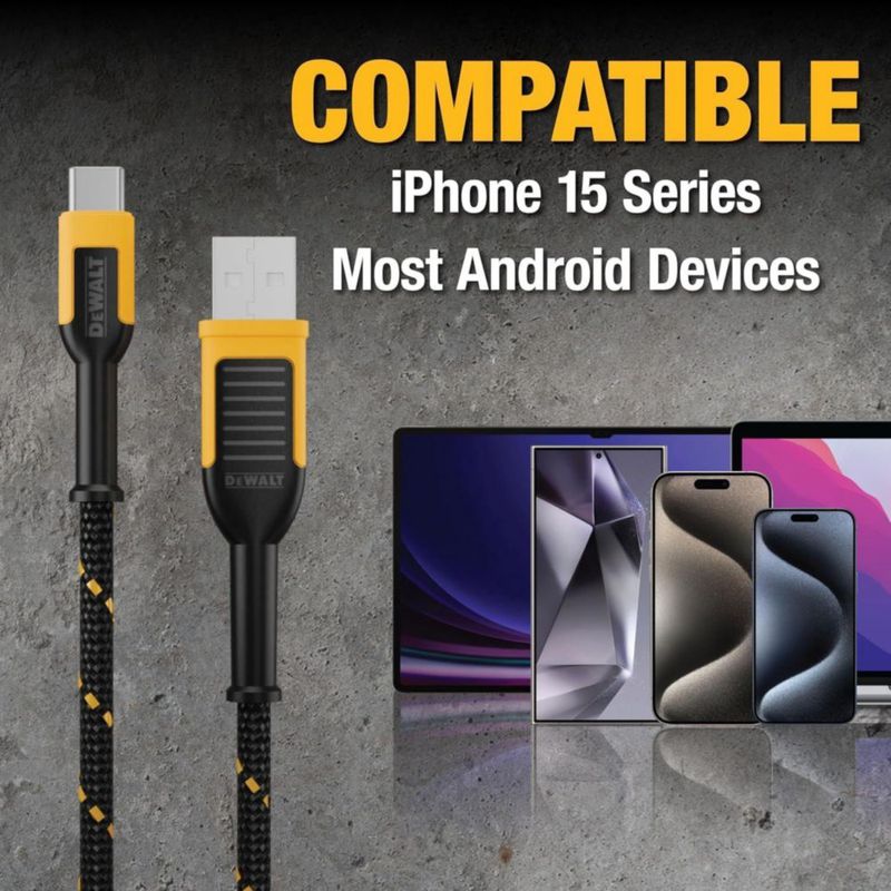 Cable USB‑C DEWALT 2 unidades 30 cm 60 W de alta resistencia