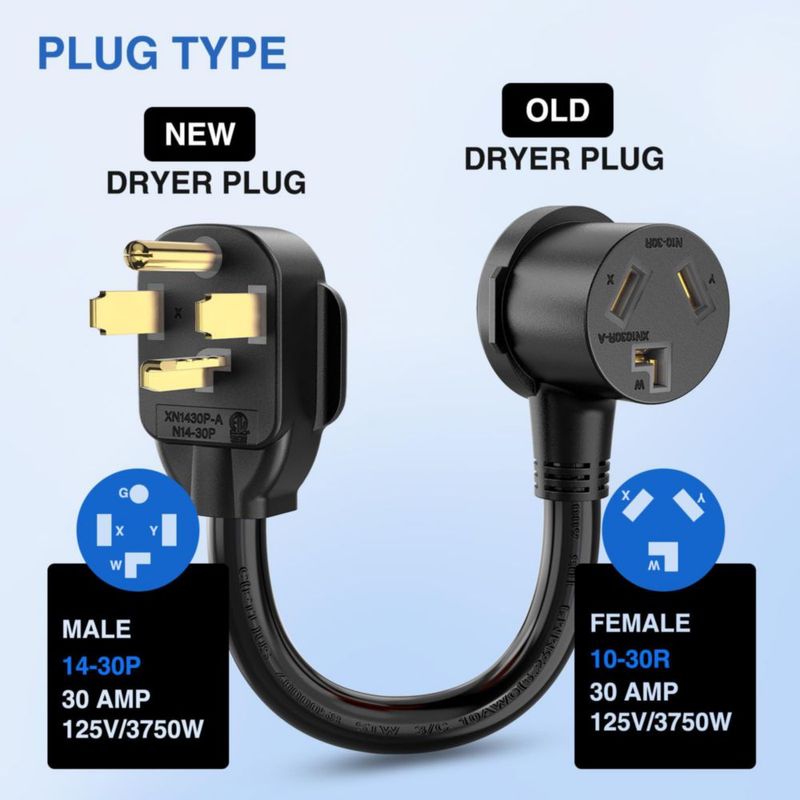 Adaptador para Secadora Nilight 30A a 30A 125V/250V 30 cm