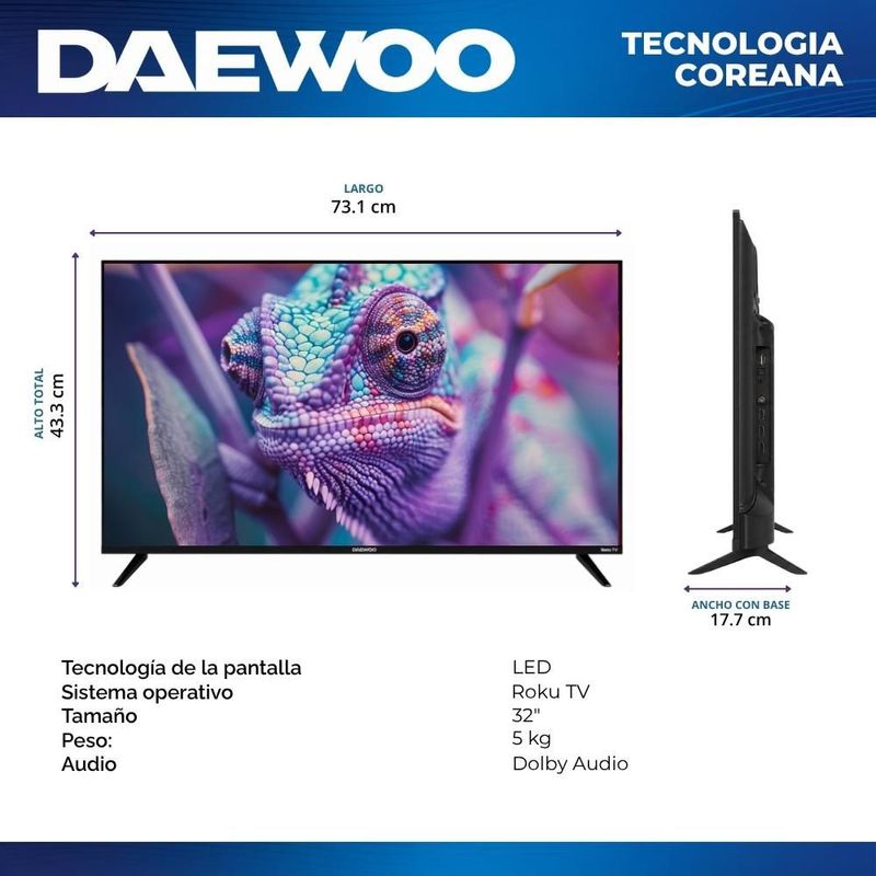 Daewoo Pack 2 Smart TV 32 Pulgadas HD LED Roku TV Netflix YouTube Prime Video Modelo DAW32R