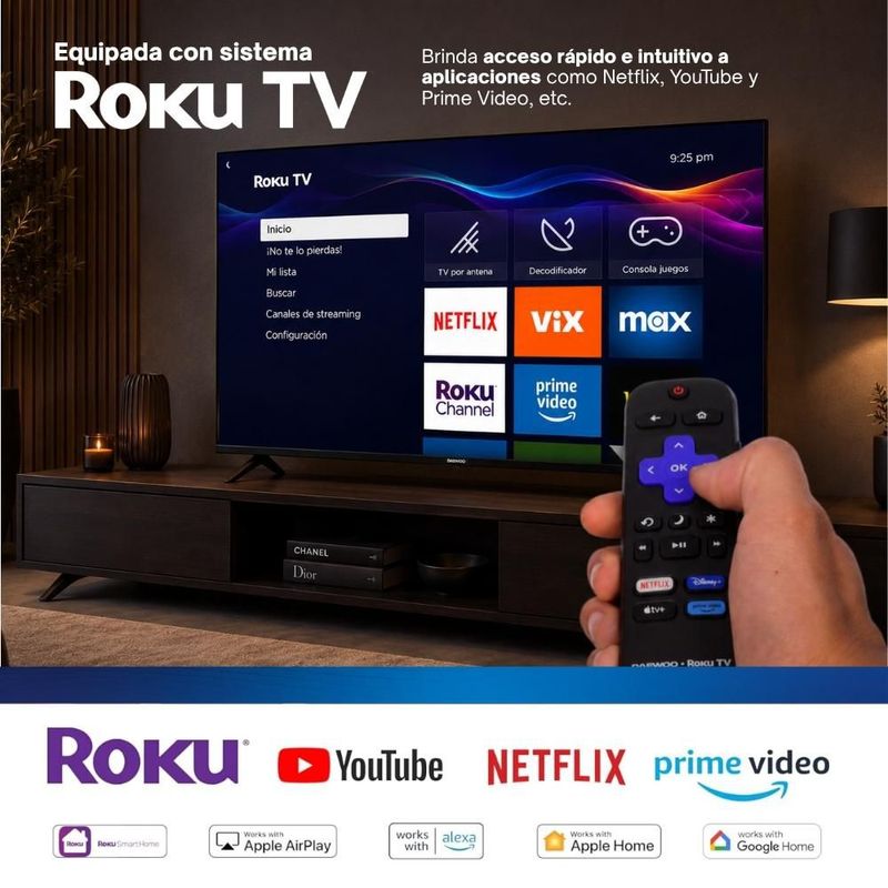 Daewoo Pack 2 Smart TV 32 Pulgadas HD LED Roku TV Netflix YouTube Prime Video Modelo DAW32R