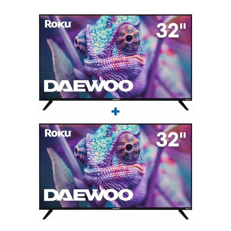Daewoo Pack 2 Smart TV 32 Pulgadas HD LED Roku TV Netflix YouTube Prime Video Modelo DAW32R