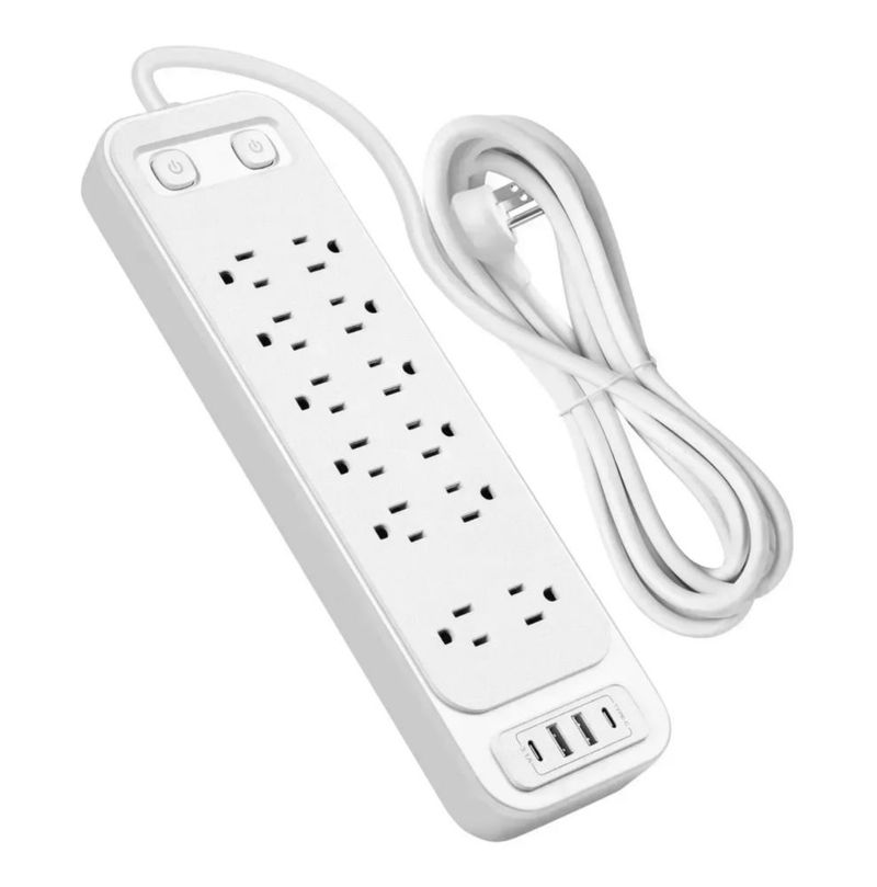 Multicontacto De 12 Tomas Con 4 Usb, Largo Del Cable De 2m, Color Blanco