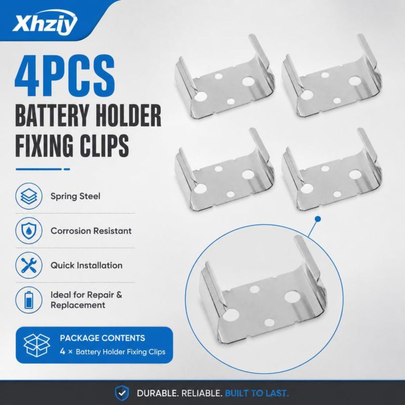 Sujetadores metálicos para batería de 9 V VAKTOK pack de 4 (28 × 16 × 14 mm)