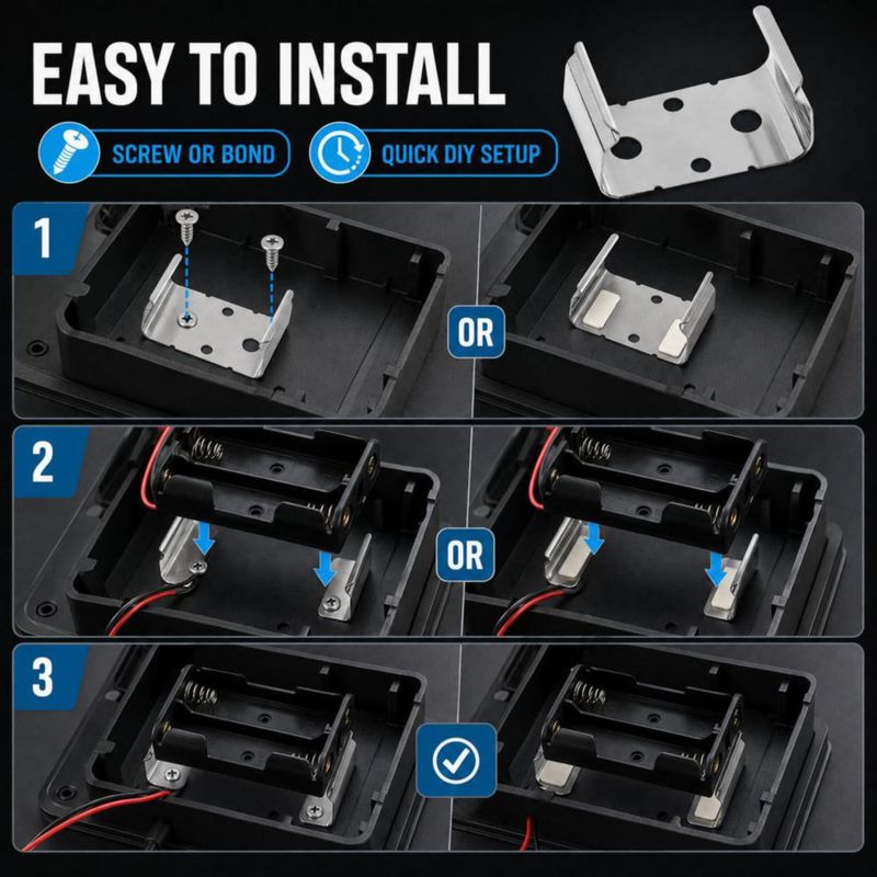 Sujetadores metálicos para batería de 9 V VAKTOK pack de 4 (28 × 16 × 14 mm)
