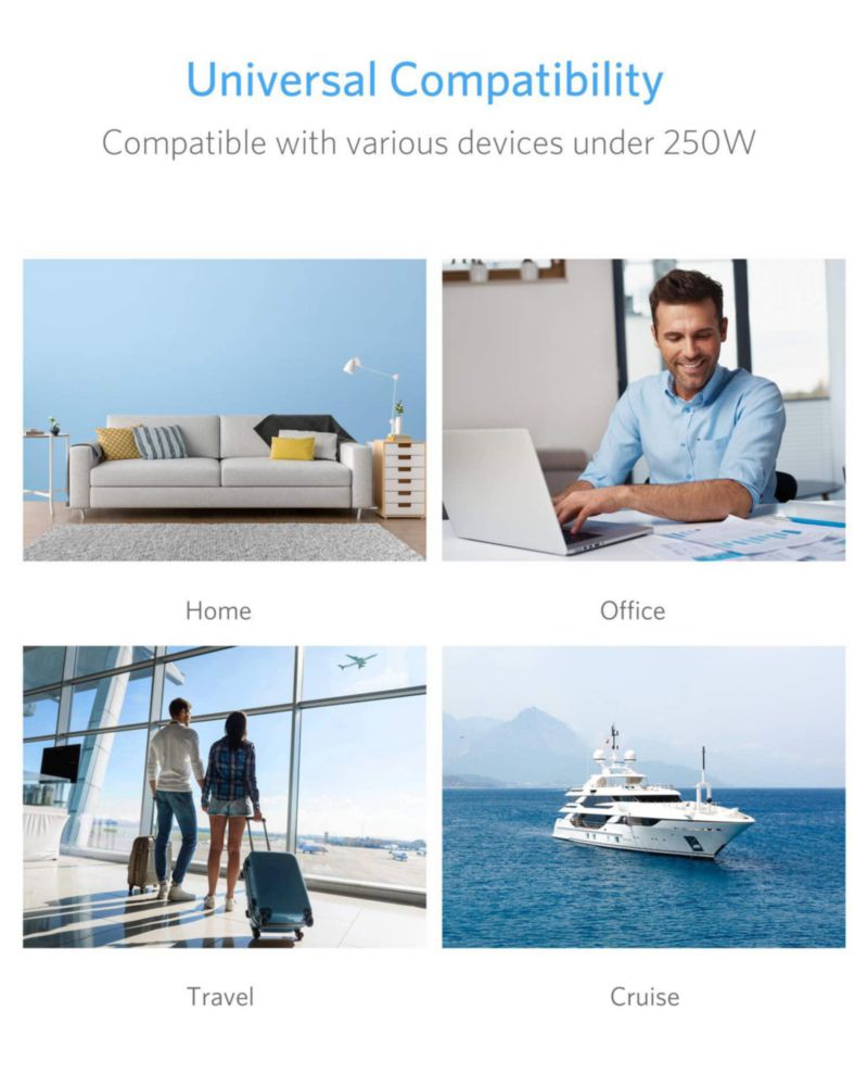 Convertidor de potencia BESTEK de 250 W 3 salidas y 4 puertos USB de 220 V a 110 V