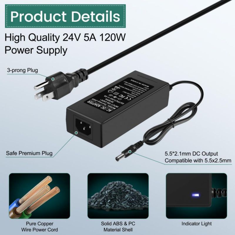 Fuente de Alimentación Taormey 24V 5A 120W Adaptador AC/DC 110V/220V