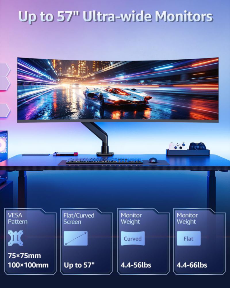 Brazo para monitor MOUNTUP 57" Ultra ancha 4.4–29 kg VESA 100 mm