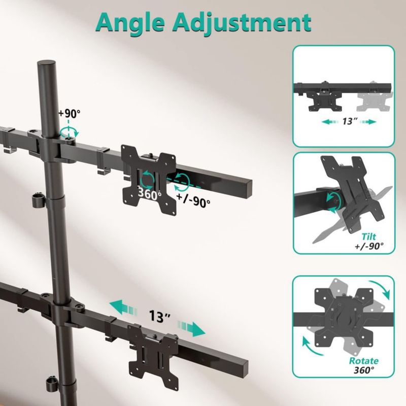 Soporte para Monitor WALI de 4 Pantallas 17‑27" Ajustable Negro