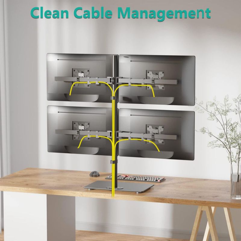 Soporte para Monitor WALI de 4 Pantallas 17‑27" Ajustable Negro