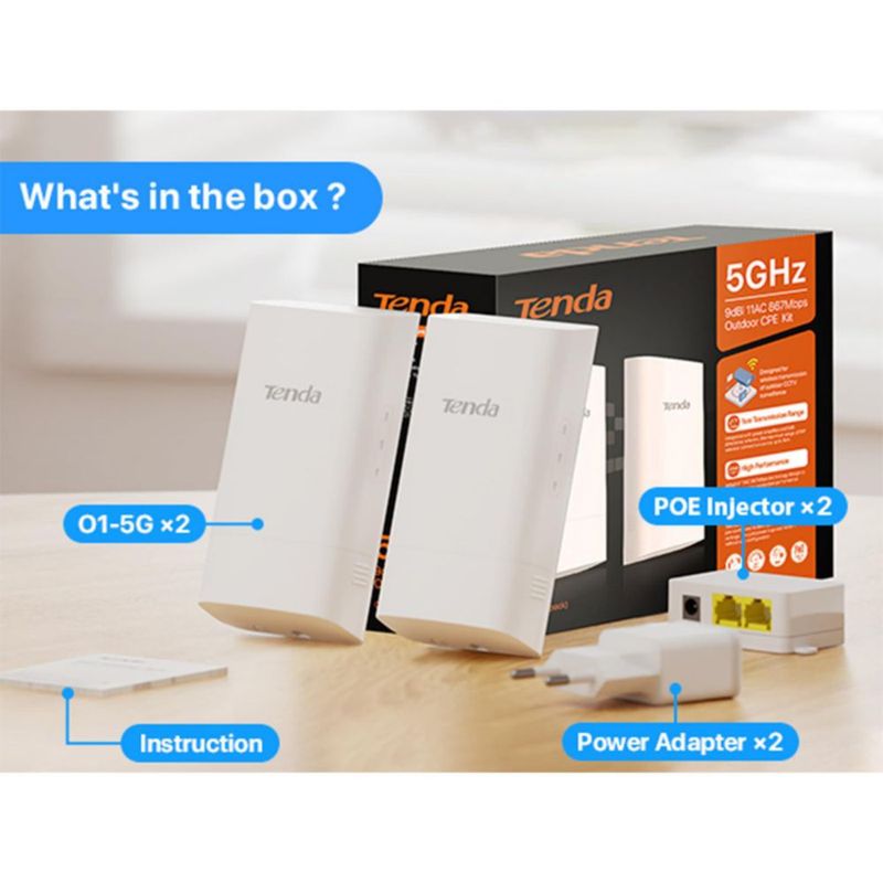 Kit de Puente Inalámbrico Punto a Punto Tenda | Alcance de más de 1 km para exteriores CPE para PtP/PtMP | 5.8 GHz 867 Mbps | Antena de alta ganancia