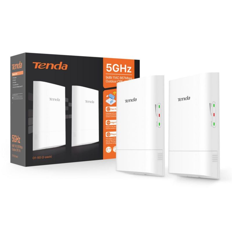 Kit de Puente Inalámbrico Punto a Punto Tenda | Alcance de más de 1 km para exteriores CPE para PtP/PtMP | 5.8 GHz 867 Mbps | Antena de alta ganancia